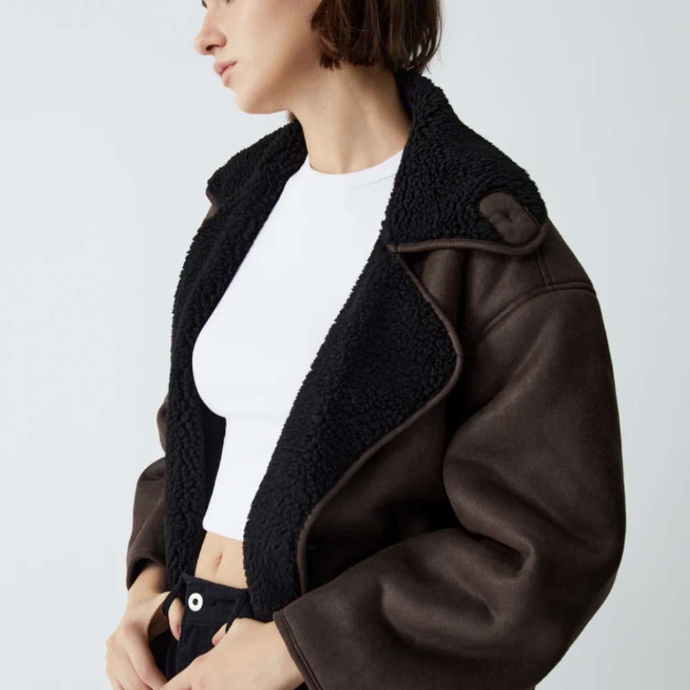 Faux-Leather Brown Teddy Flight Jacket - New With Tags!